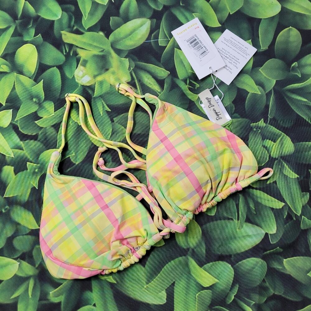 NWT Dippin' Daisy's Cove Pastel Plaid Bikini Top size Large might be Reversible